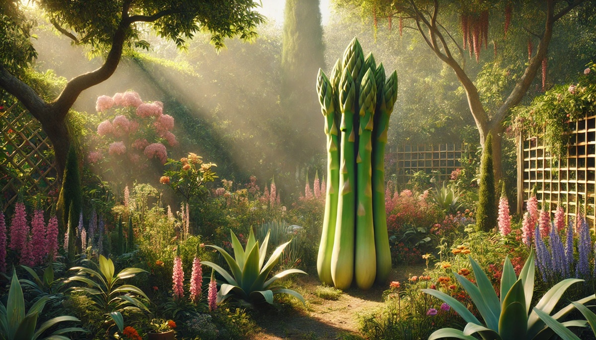 Concept of one upright giant asparagus spear