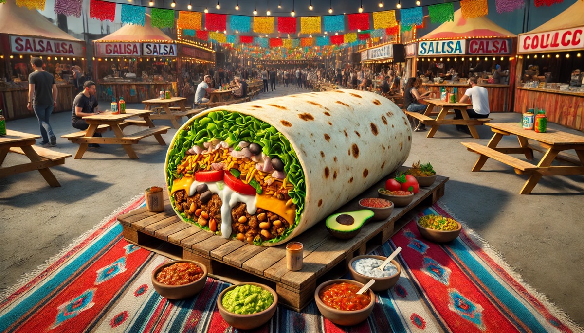 Concept for a giant burrito with a visible filling cross-section