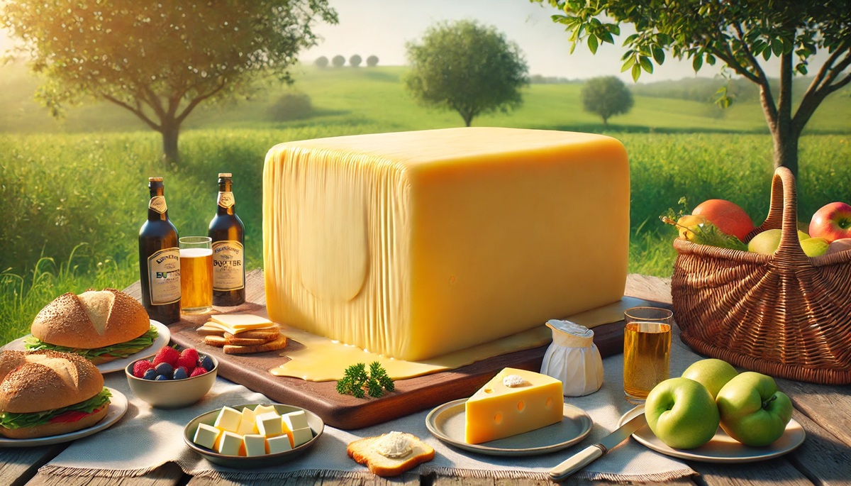 Concept for a giant rectangular butter block in an outdoor display setting