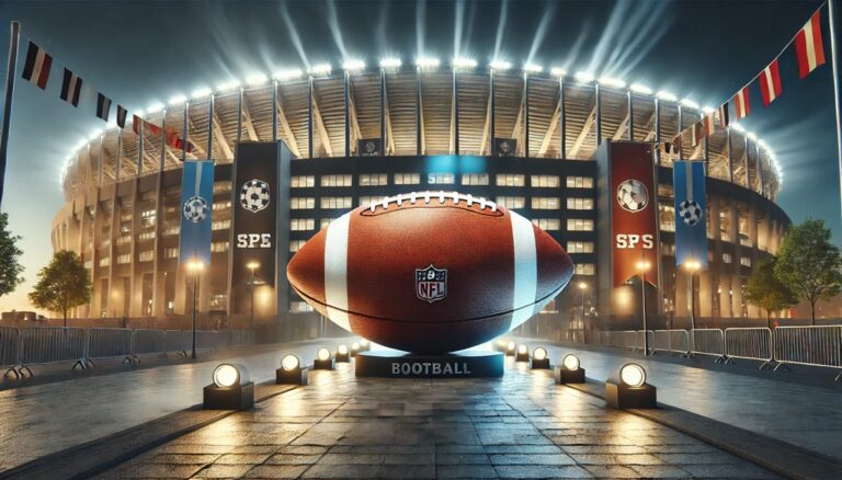 Concept visualization of a giant football in an angled display pose