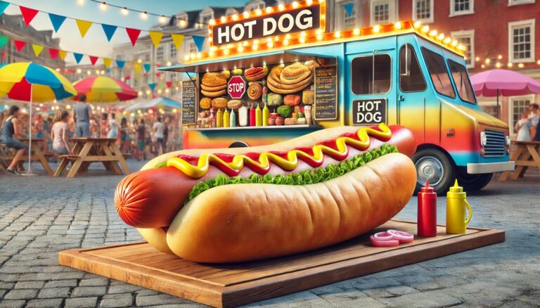Concept visualization of an oversized hot dog viewed from one end