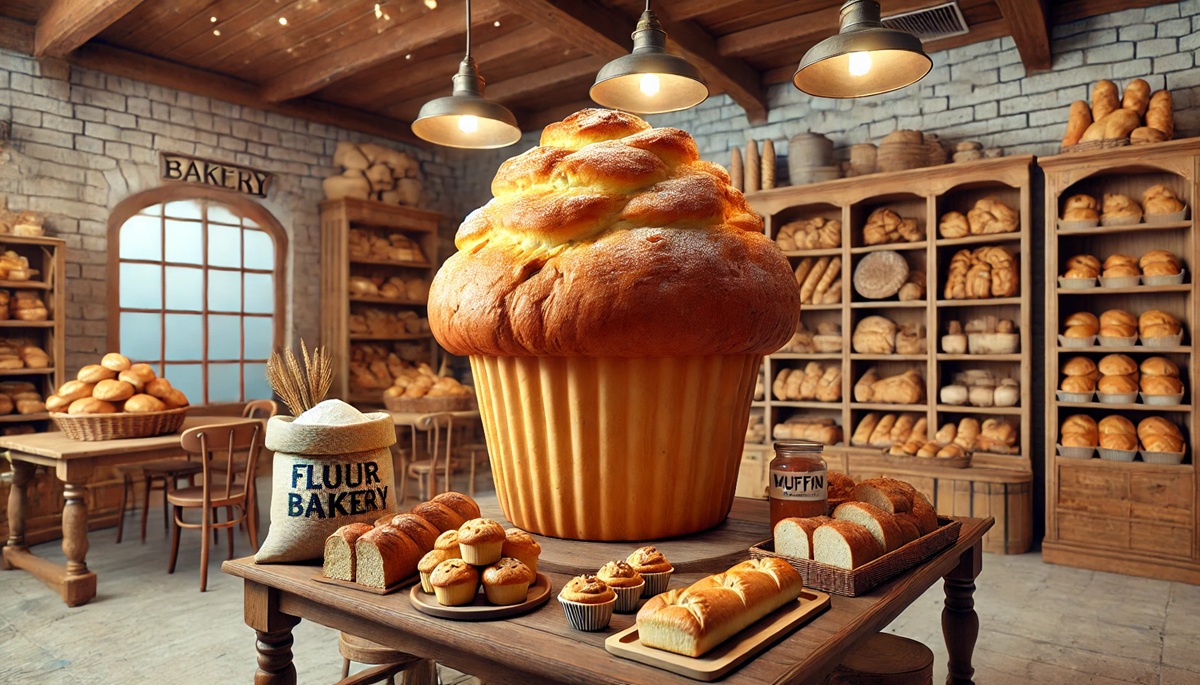 Concept for a giant muffin in a bakery display
