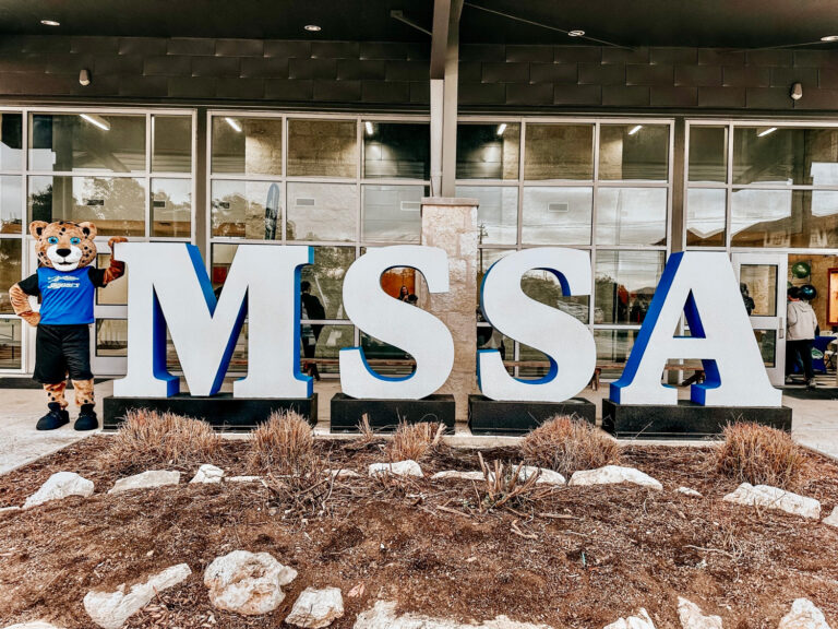 Montessori School San Antonio (MSSA) school campus giant metal letters
