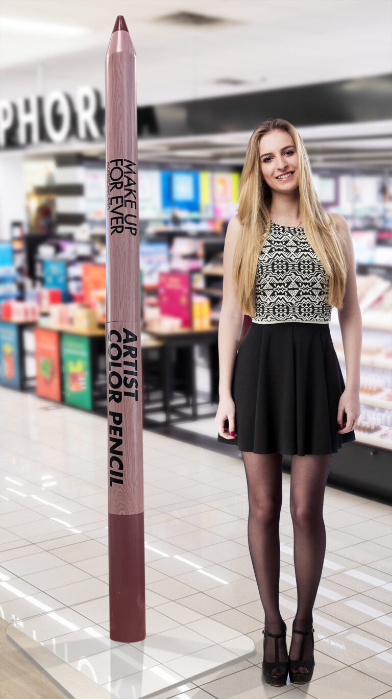 7 foot tall replica of Sephora's makeup pencil is one of several replica props fabricated for various events.
