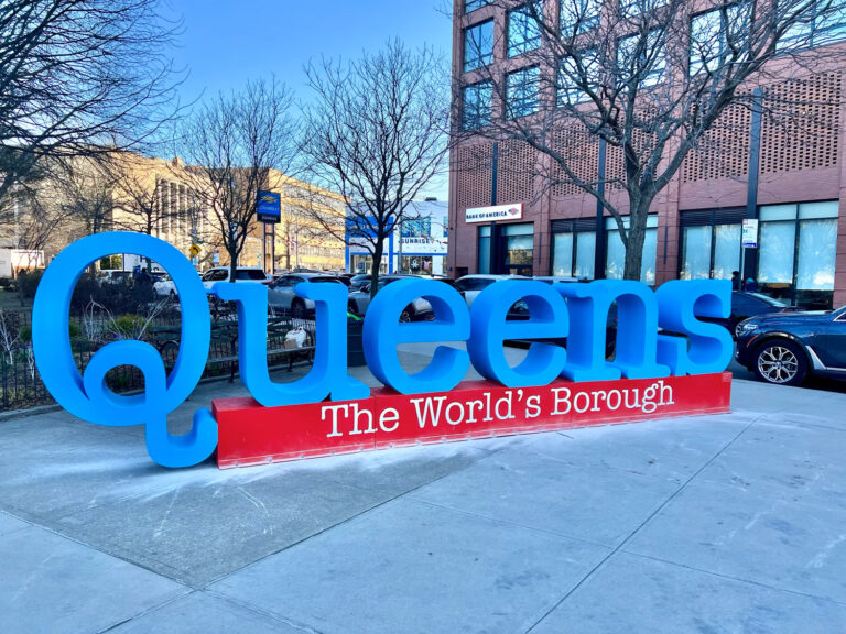 Queens New York City permanent outdoor giant Metal Letters with custom base
