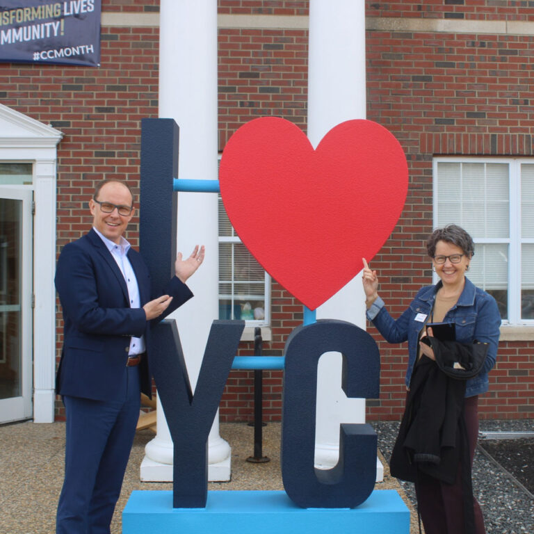 York County Community College Large Stacked Metal Letters with Heart Display