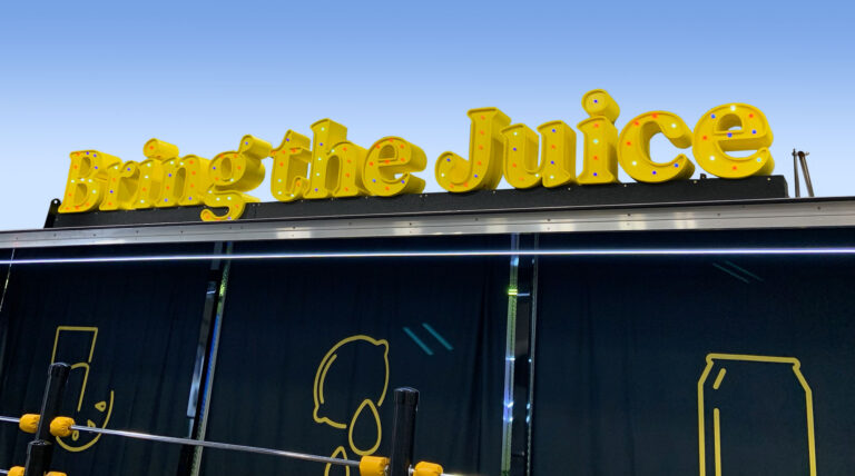 LED-lit letters fabricated for the Minute Maid truck and Bring the Juice campaign at WrestleMania 41.