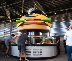 Giant Hamburger prop for the Hub City Spartanburgers.