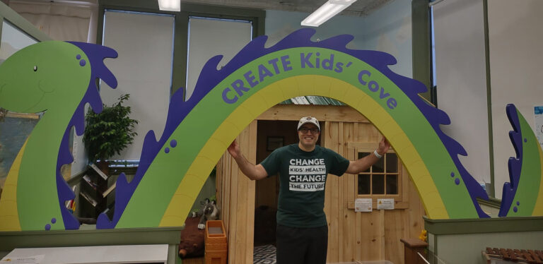 Champ the Sea Monster archway prop fabricated for a children's museum display.