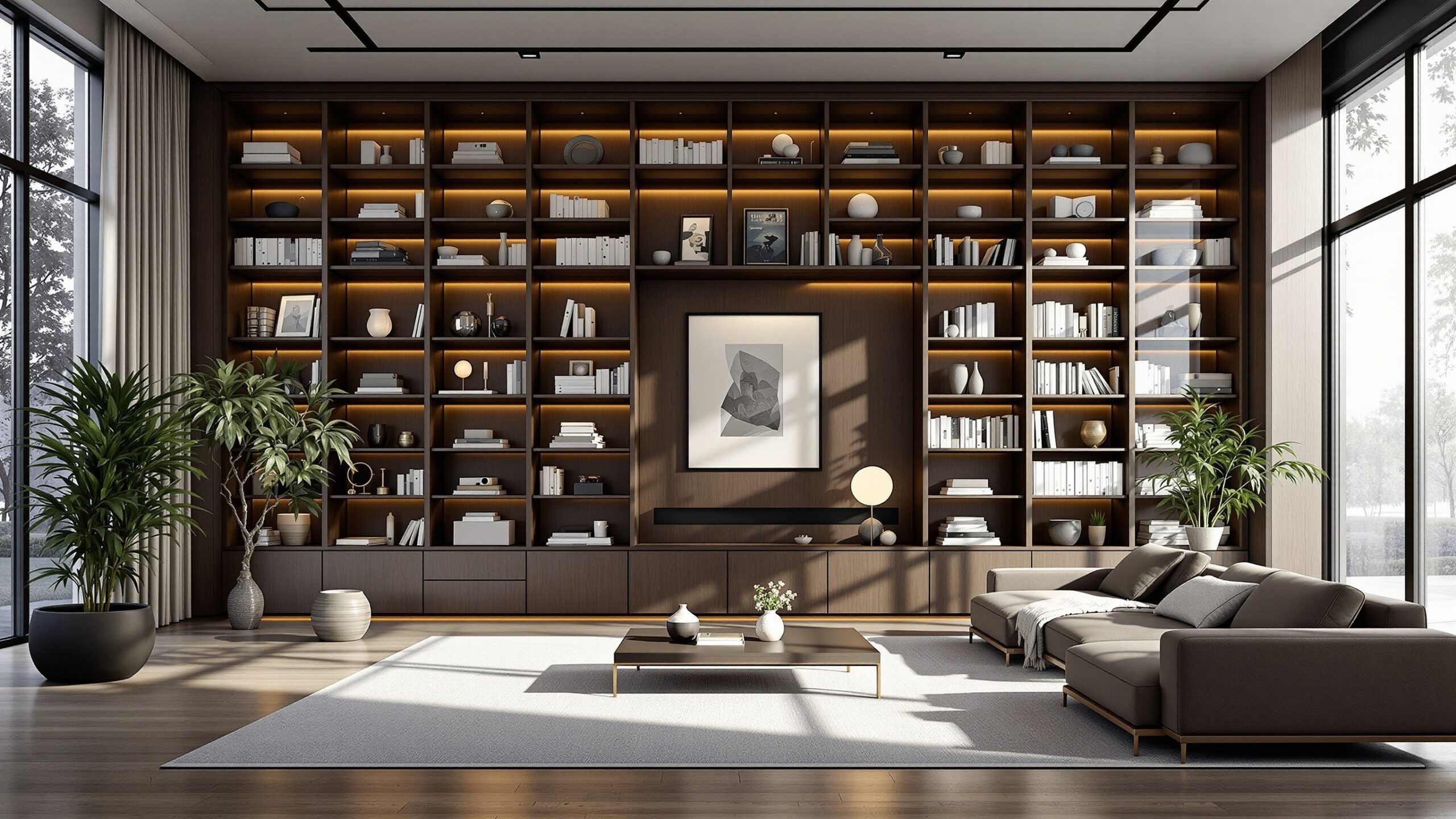 Concept for an oversized bookshelf in a living-room-like display