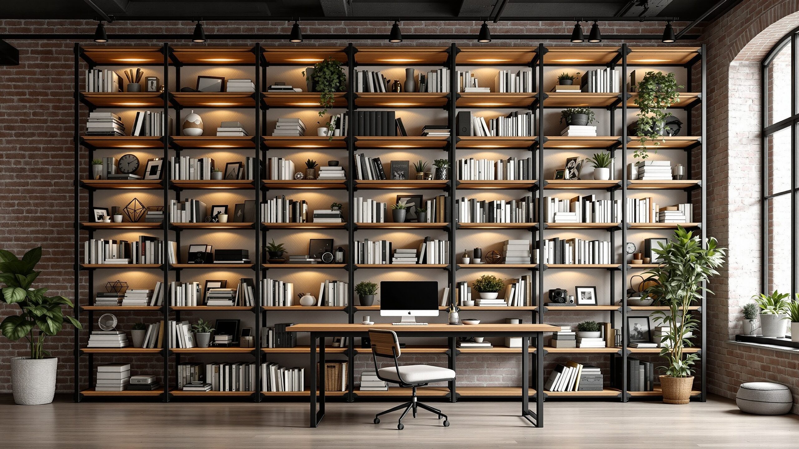 Concept for a wall-scale bookshelf in an office-like setting