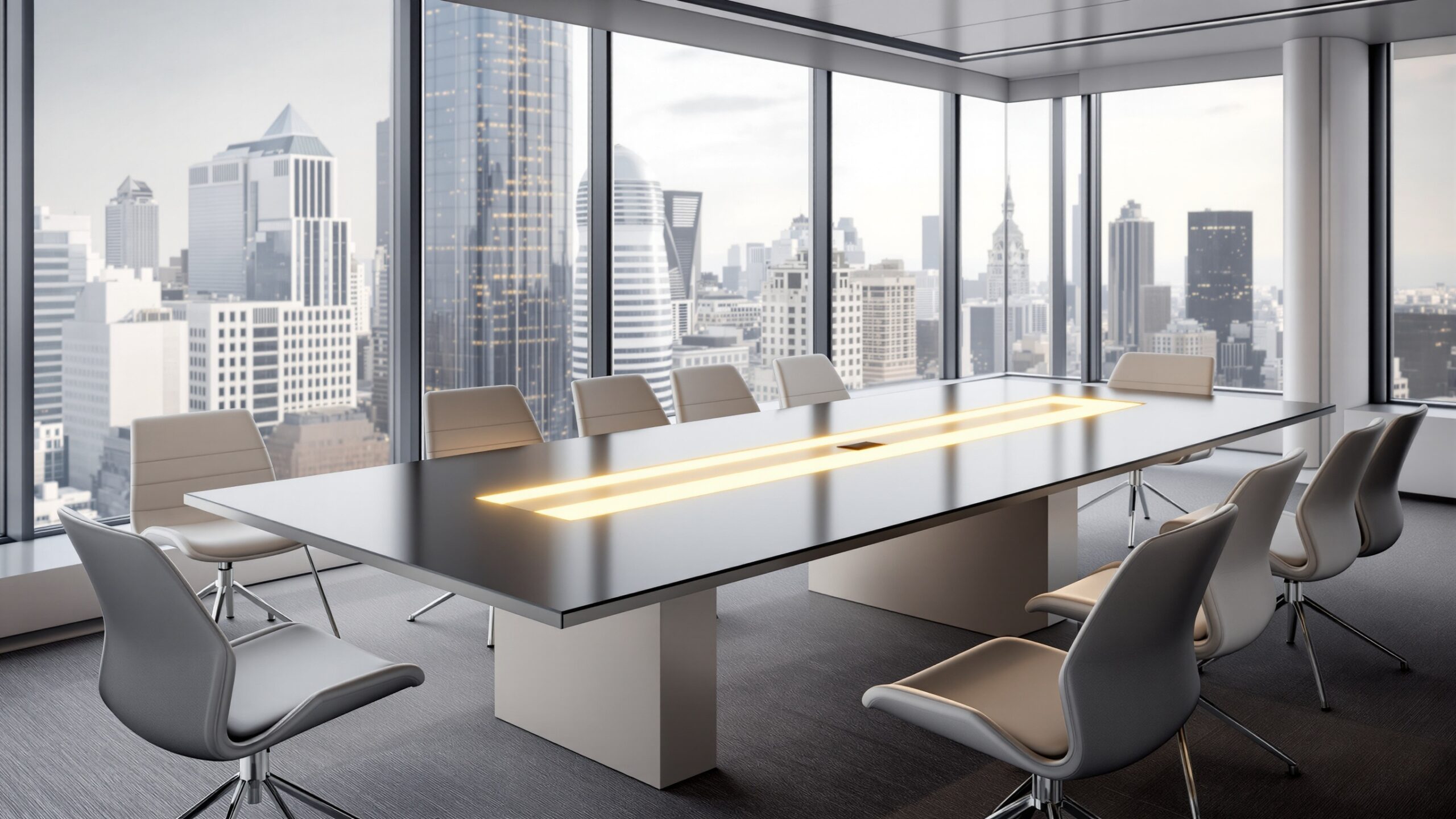 Concept for a long modular conference table in a city office