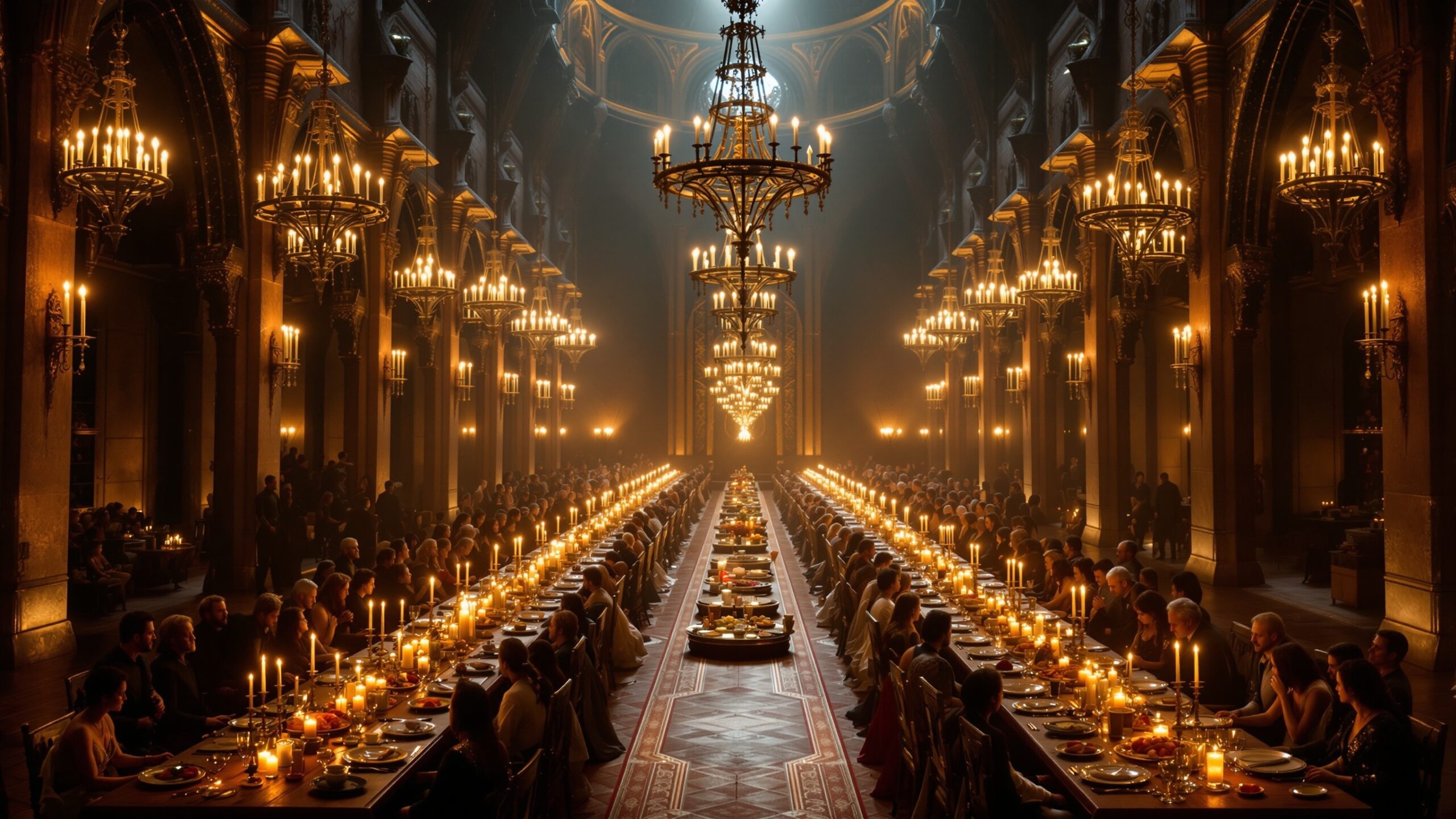 Concept for an exceptionally long dining table in a ceremonial hall