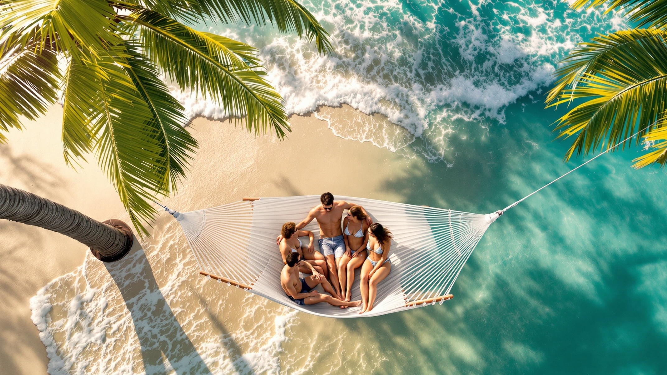 Concept for an oversized net hammock above a coastal setting