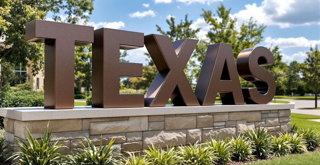 Bronze powder coated aluminum letters on stone monument outdoors