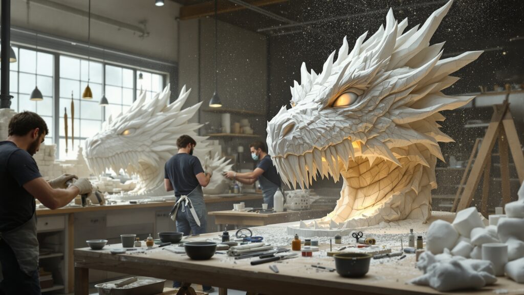 Foam Carving for Giant Character Models Dragon Head