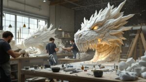 Foam Carving for Giant Character Models Dragon Head