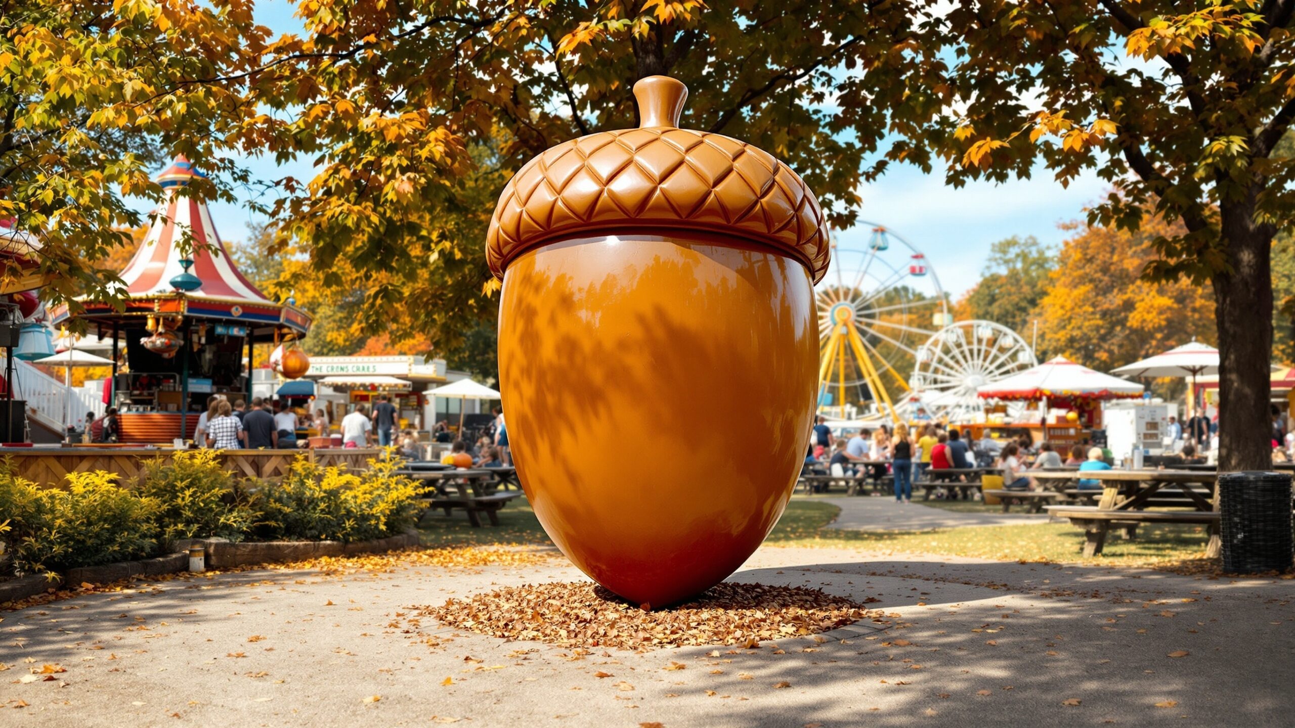 Concept view of a giant acorn statue at a harvest fair