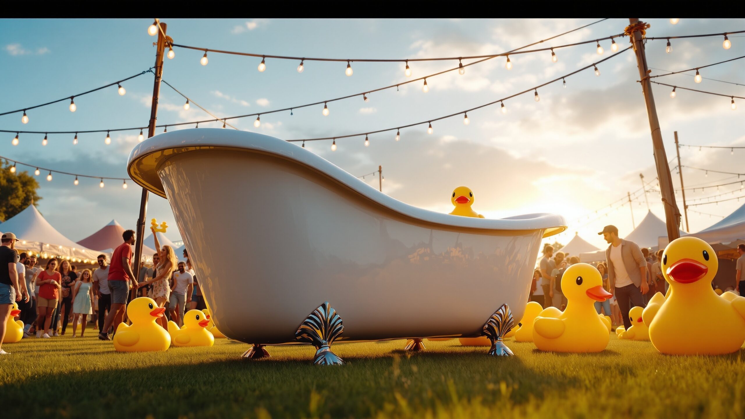 Concept for a giant clawfoot bathtub at an outdoor festival