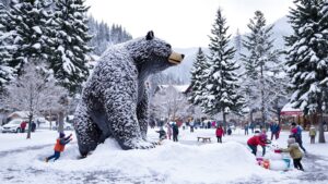 Giant Bear Statue in snow