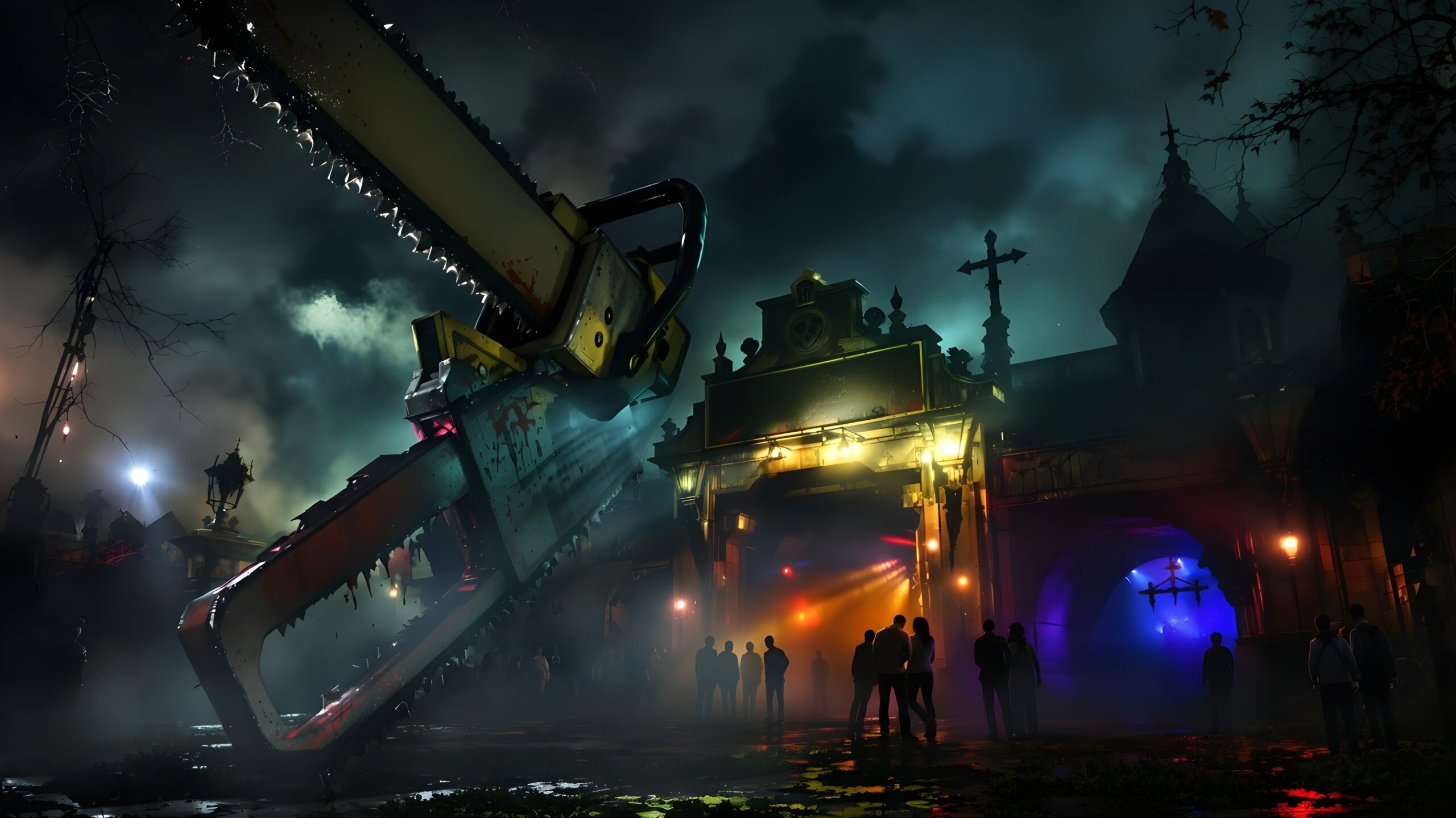 Concept for a giant chainsaw in a theatrical night setting