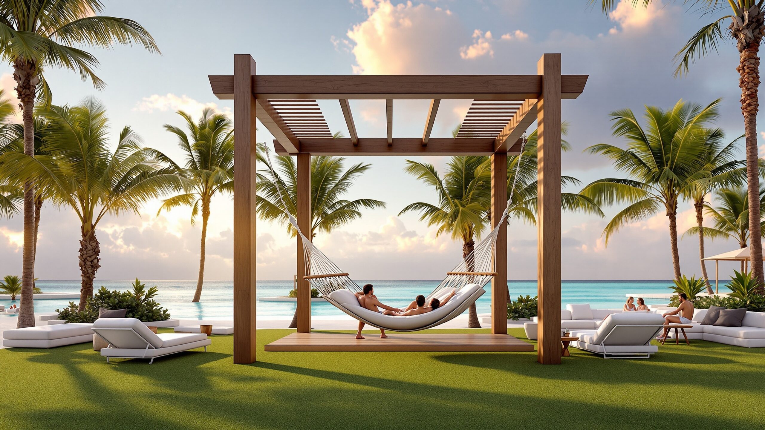 Concept of a giant curved hammock stand by the ocean