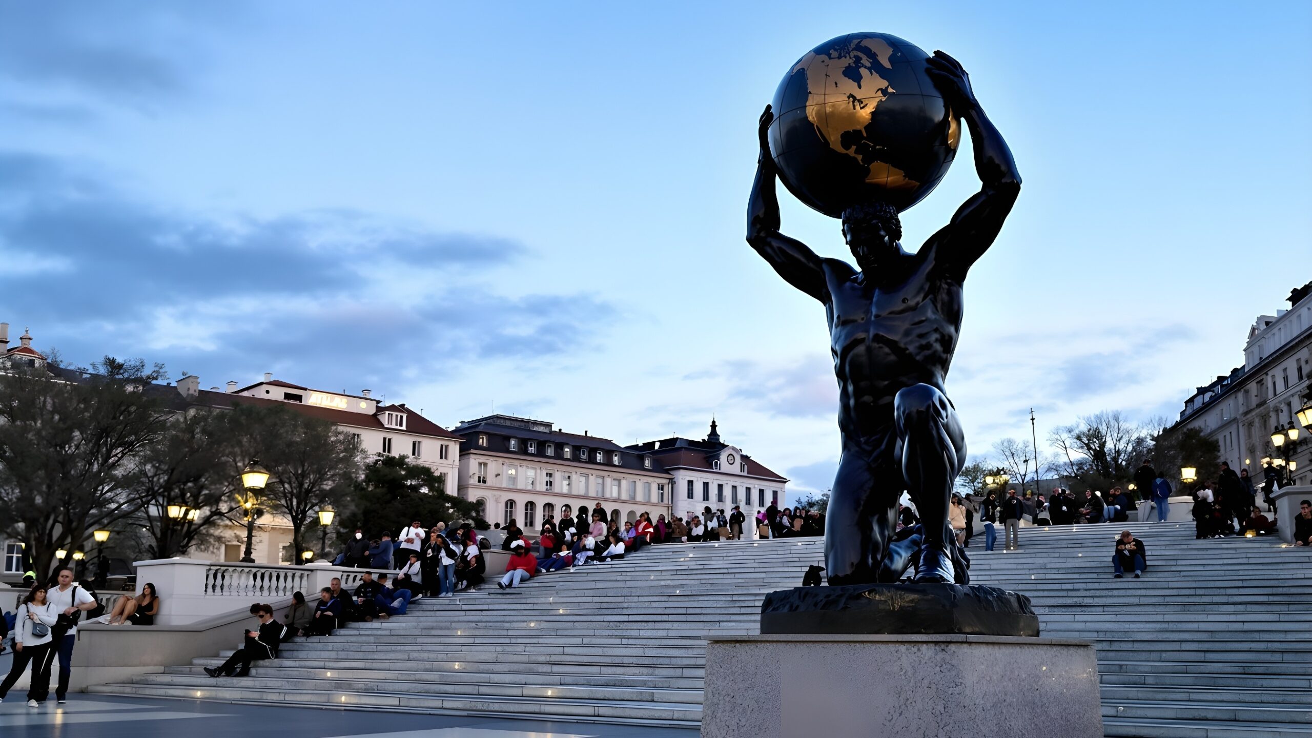 Concept of a giant human figure holding a globe