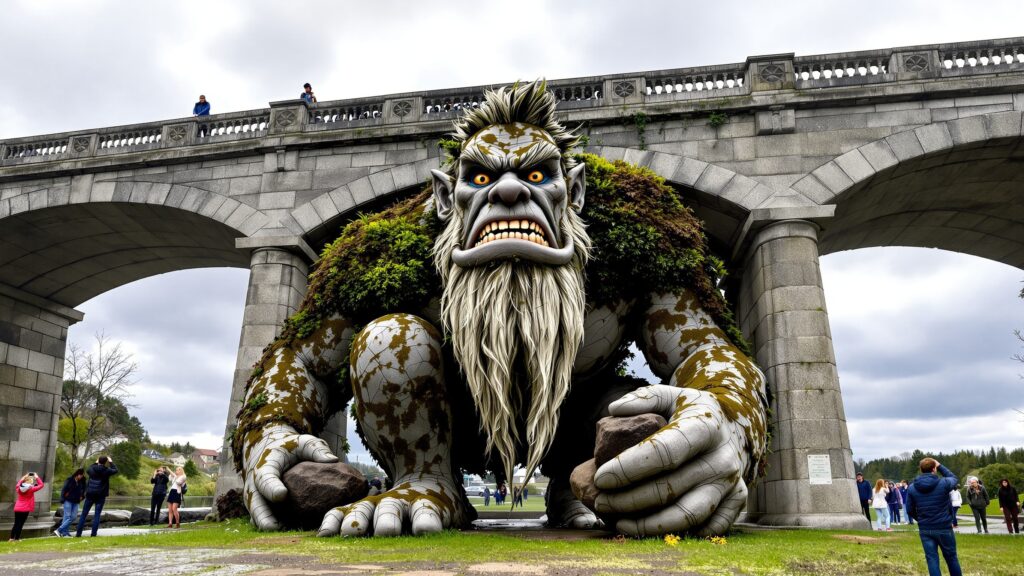 Giant Troll Statue under bridge