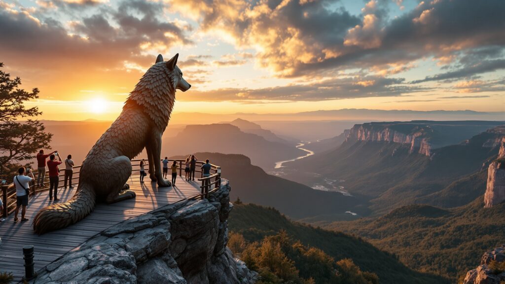 Giant Wolf Statue on cliff