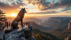 Giant Wolf Statue on cliff