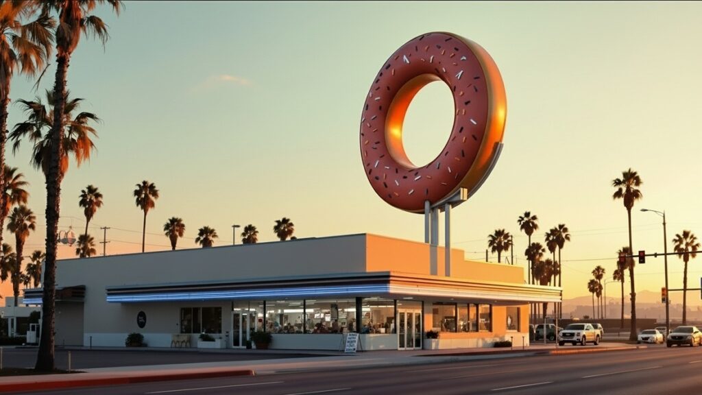 Giant donut on donut shop