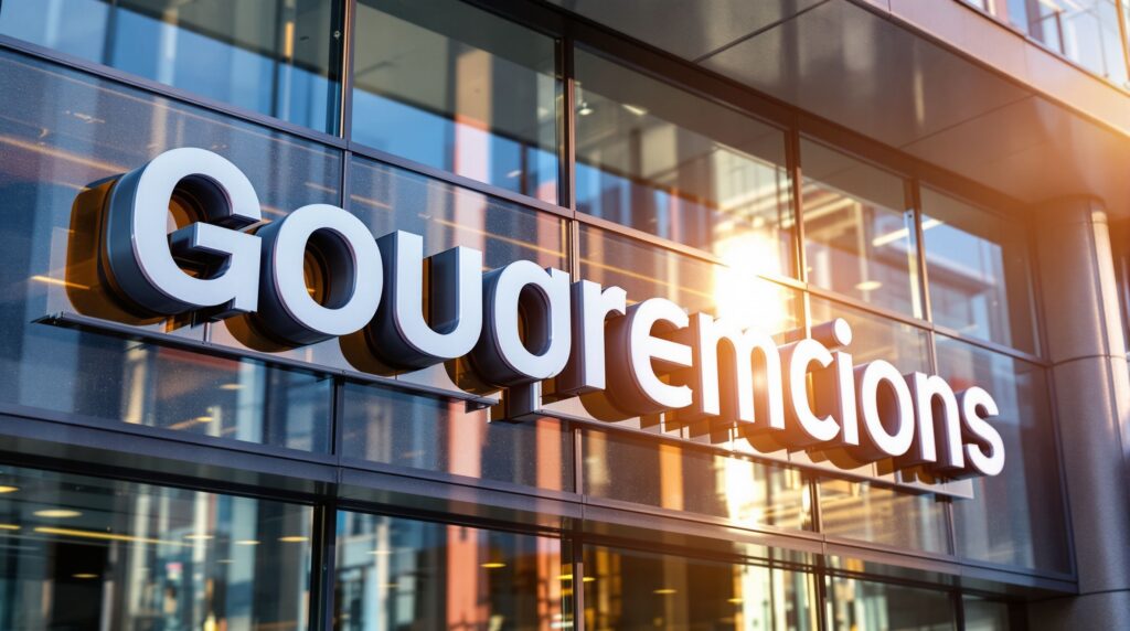 Powder coated aluminum letters on modern glass building exterior