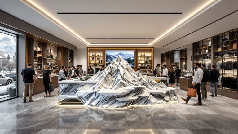 Arcteryx 3D mountain topo under glass checkout counter-6