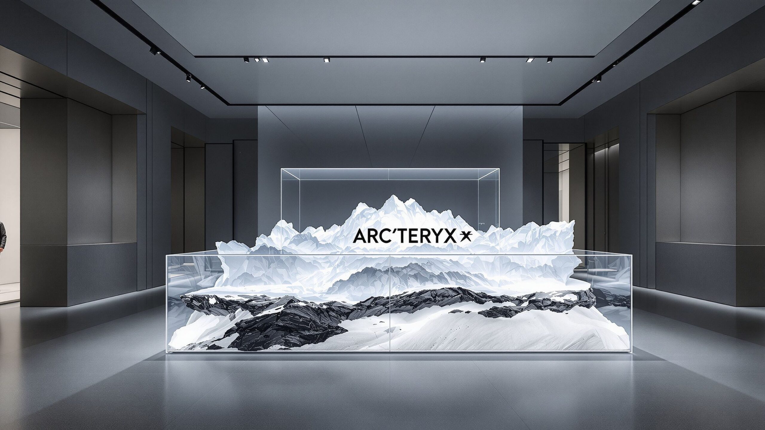 Arcteryx 3D mountain topo under glass checkout counter-8