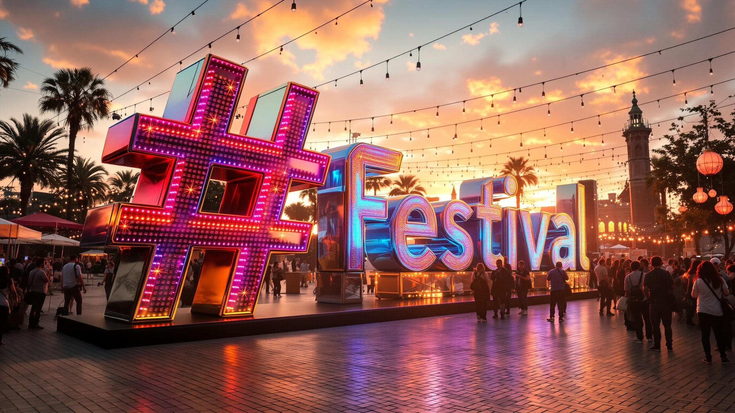 Concept for a giant illuminated-looking hashtag at a festival