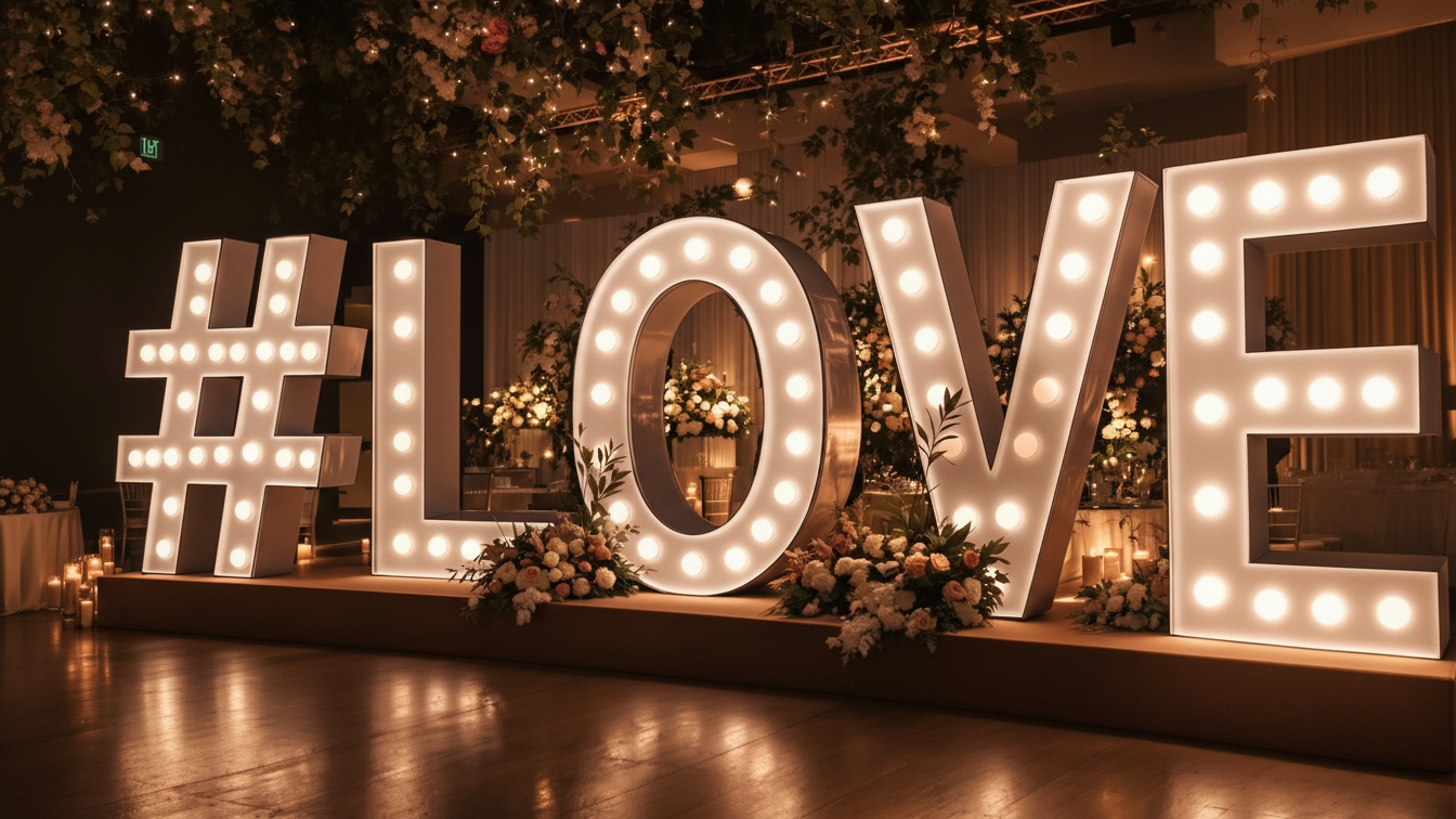 Concept for a giant hashtag beside LOVE letters