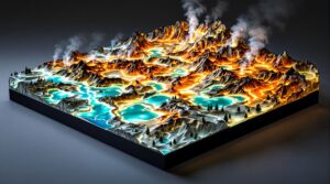 Yellowstone National Park Geothermal Topo in Resin and LED Lighting-1