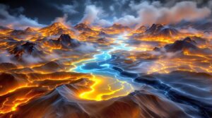 Yellowstone National Park geothermal topo in resin and LED lighting
