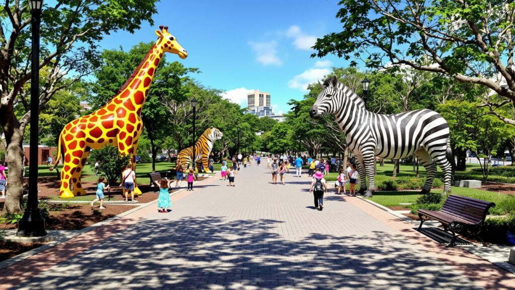 Zoo Animal Statues in park