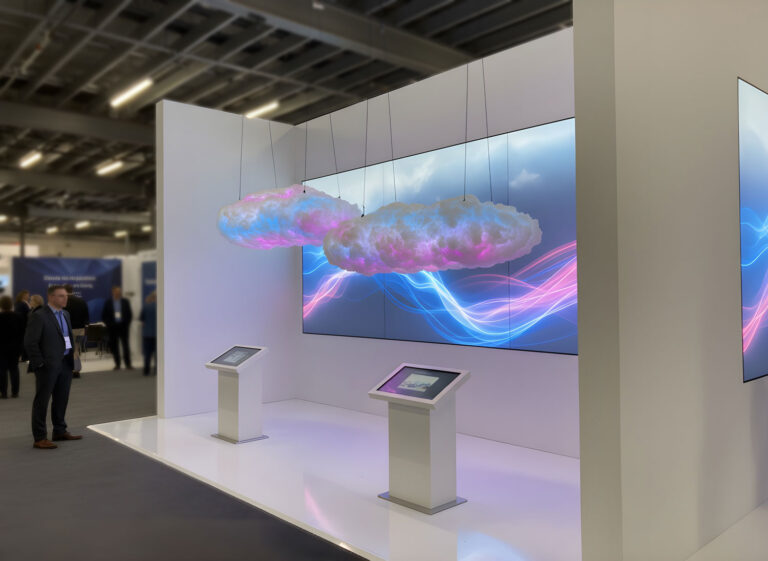 Giant illuminated multi-color clouds for trade show events