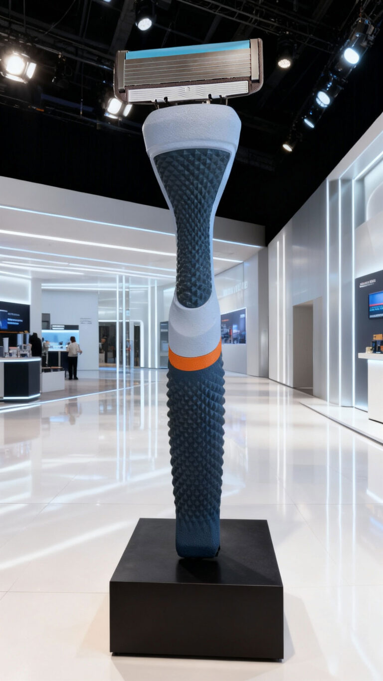 Custom 7.5-foot-tall giant shaving razor product replica and base for a trade show