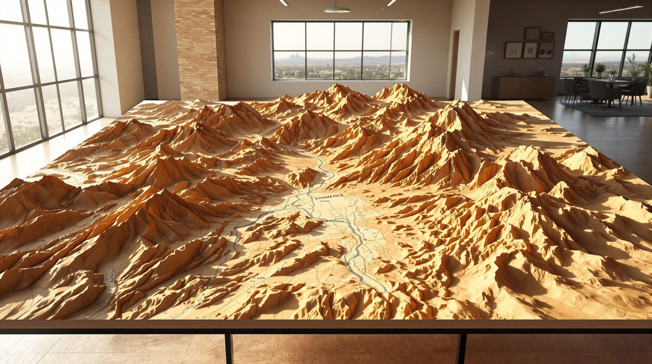 Large physical 3D topographical map of the Phoenix, Arizona region
