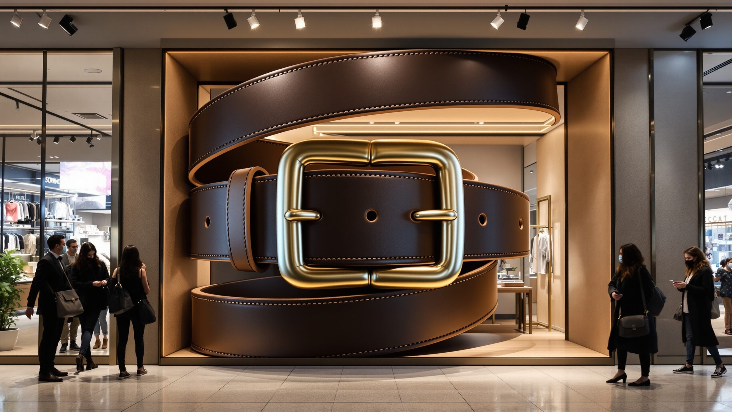 Concept for a monumental belt and buckle in a retail interior