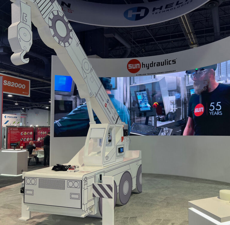 Custom crane replica was built as a large-scale trade show display, standing 16 feet tall.
