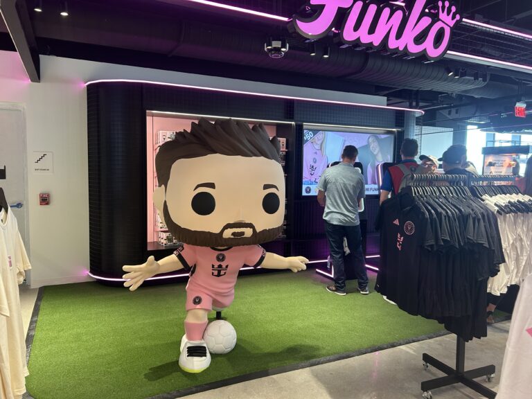 Large-scale Lionel Messi Funko Pop-style statue fabricated as a custom character display.