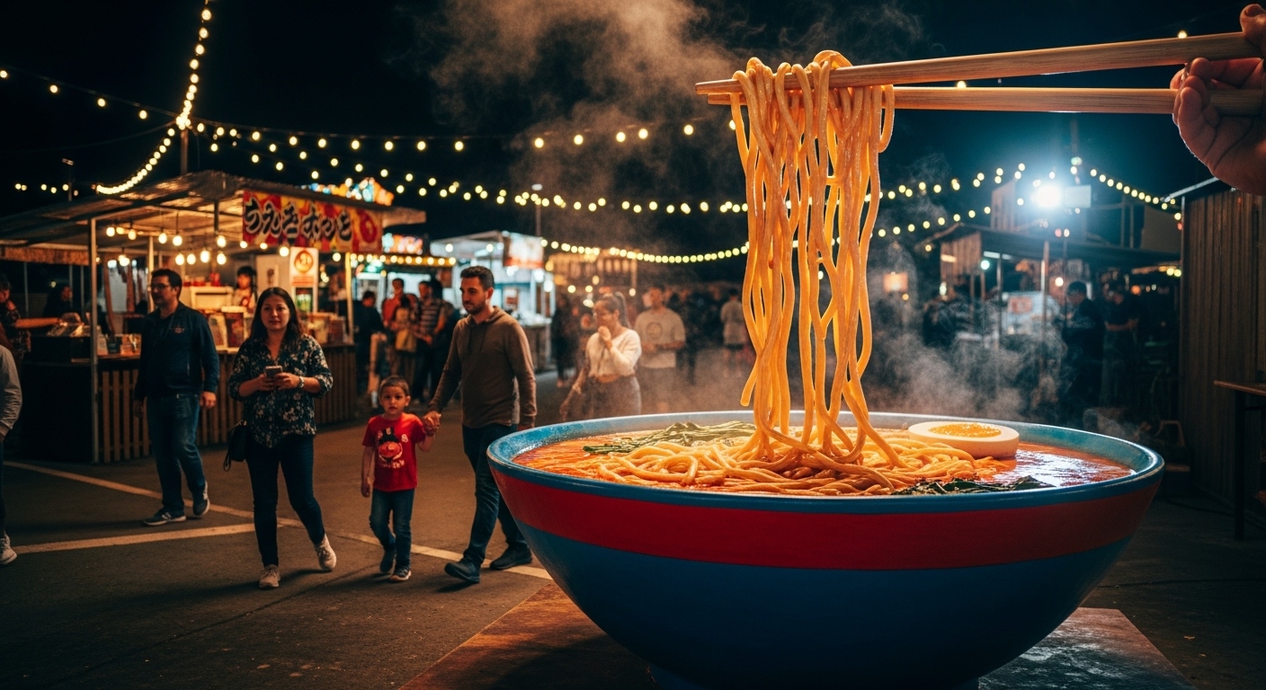 Oversized ramen bowl and chopsticks concept