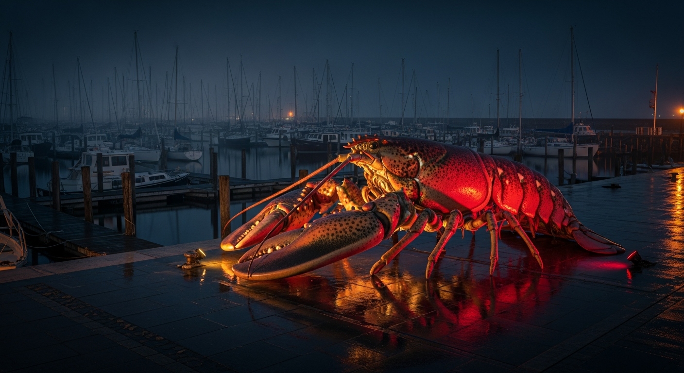 Concept for a giant lobster on a wharf