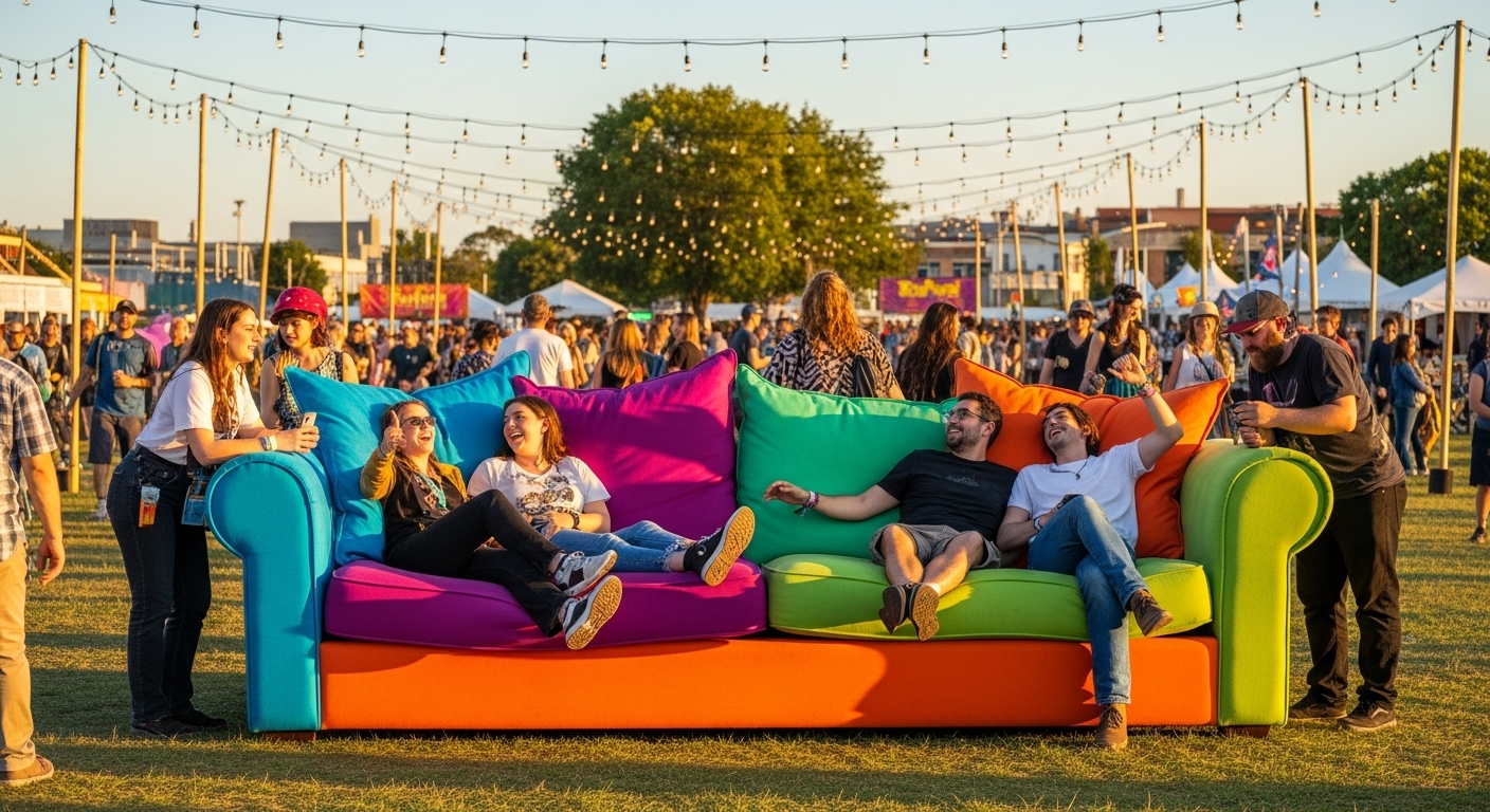 Concept for a colorful giant sofa at an outdoor event