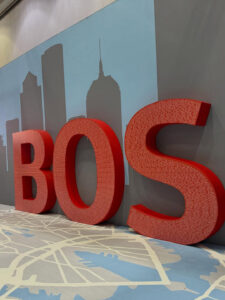 Boston Marathon custom 3D BOS foam letter display.