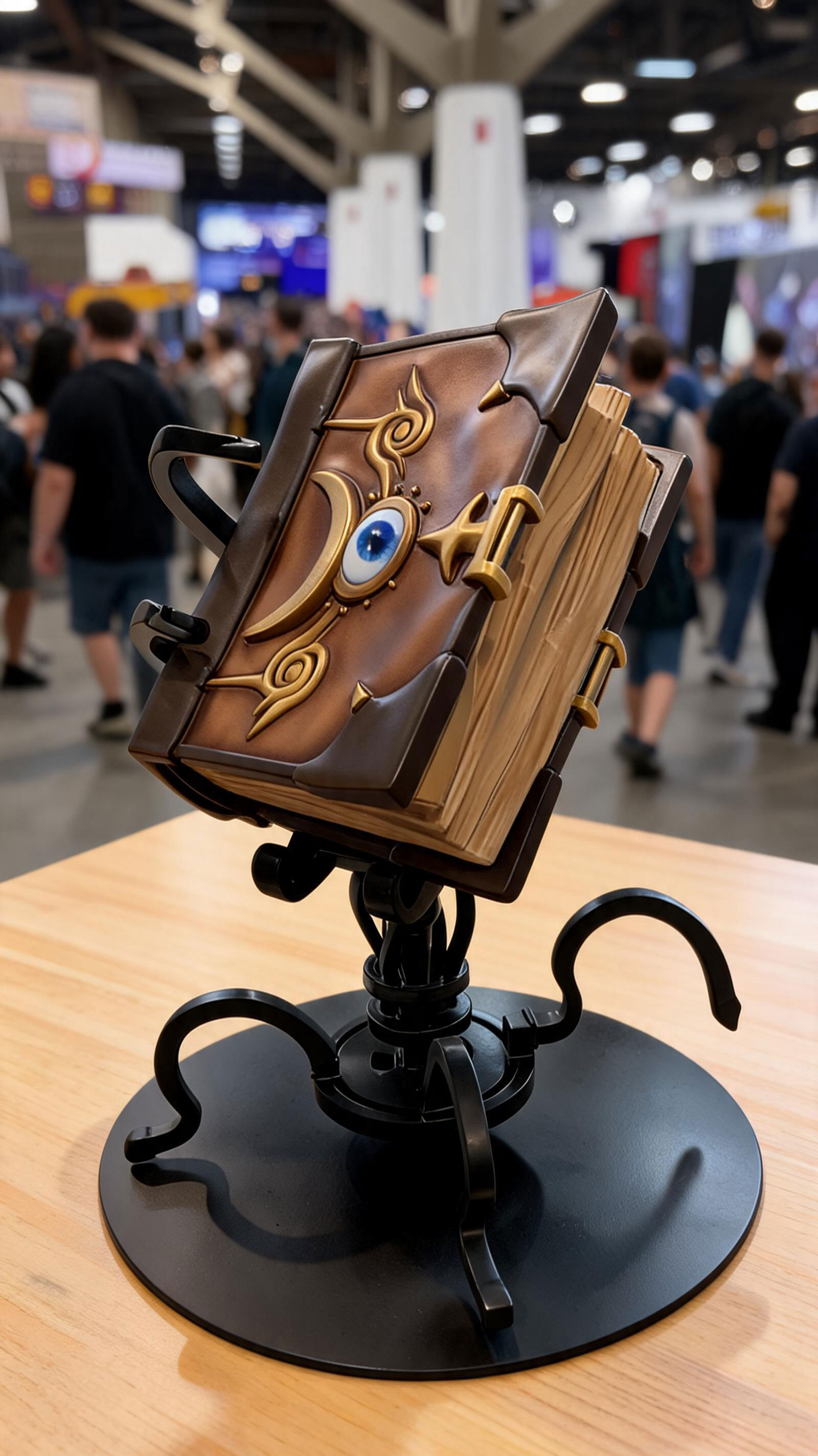 3D prop of Codie, Vociferous Codex, the animated magical book from Magic: The Gathering, displayed at MagicCon Las Vegas